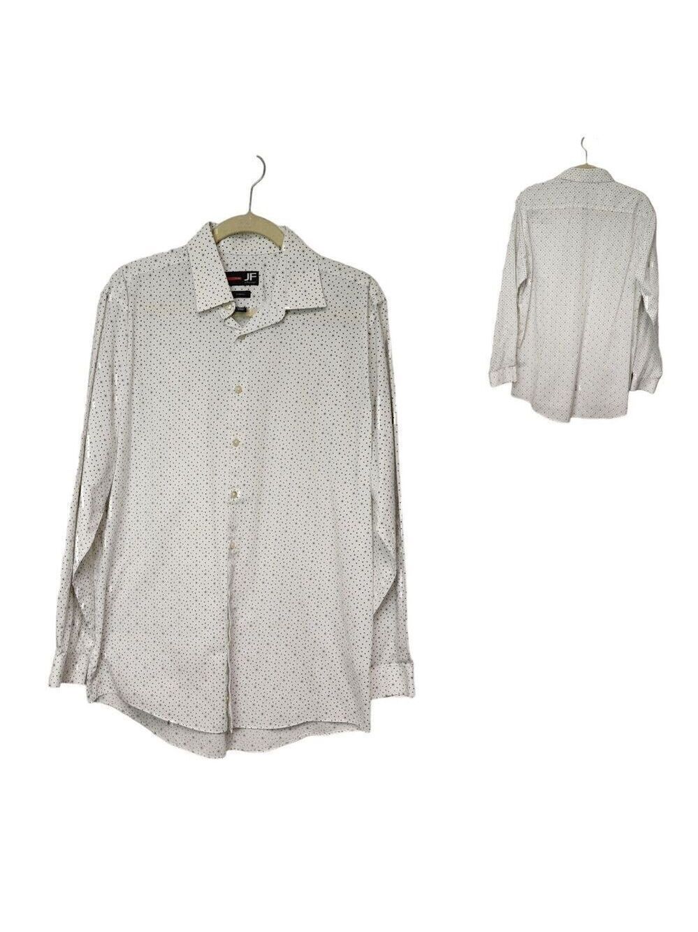 J. Ferrar Mens Long Sleeve Button Up Polka Dots White/Brown Shirt Size 16-16.5